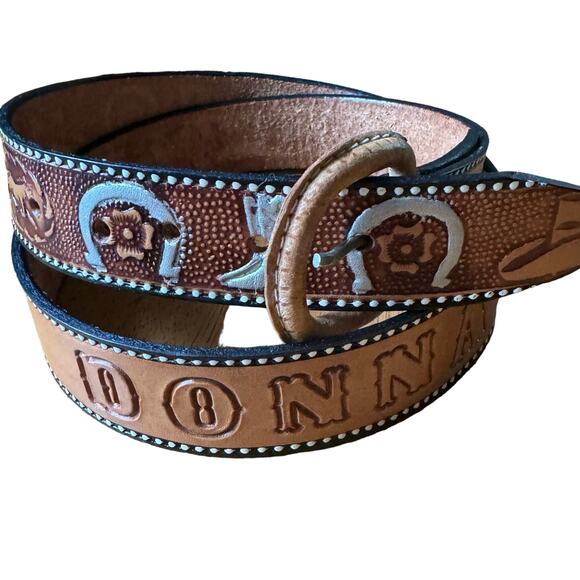 Unbranded Accessories - Western Cowgirl Tooled Leather Belt Size 34 Donna Horses Boots Horseshoes Hats